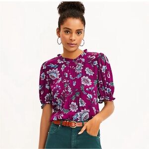 LOFT Pintucked Ruffle Puff Sleeve Top
